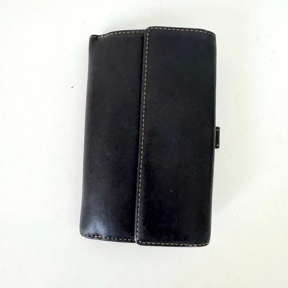 Coach Vintage Buckle Bifold Wallet Organizer Cardholder Black Leather